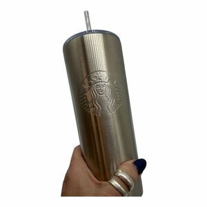 New Starbucks 24 oz. Stainless Steel Silver Siren Cold Cup Tumbler with Straw